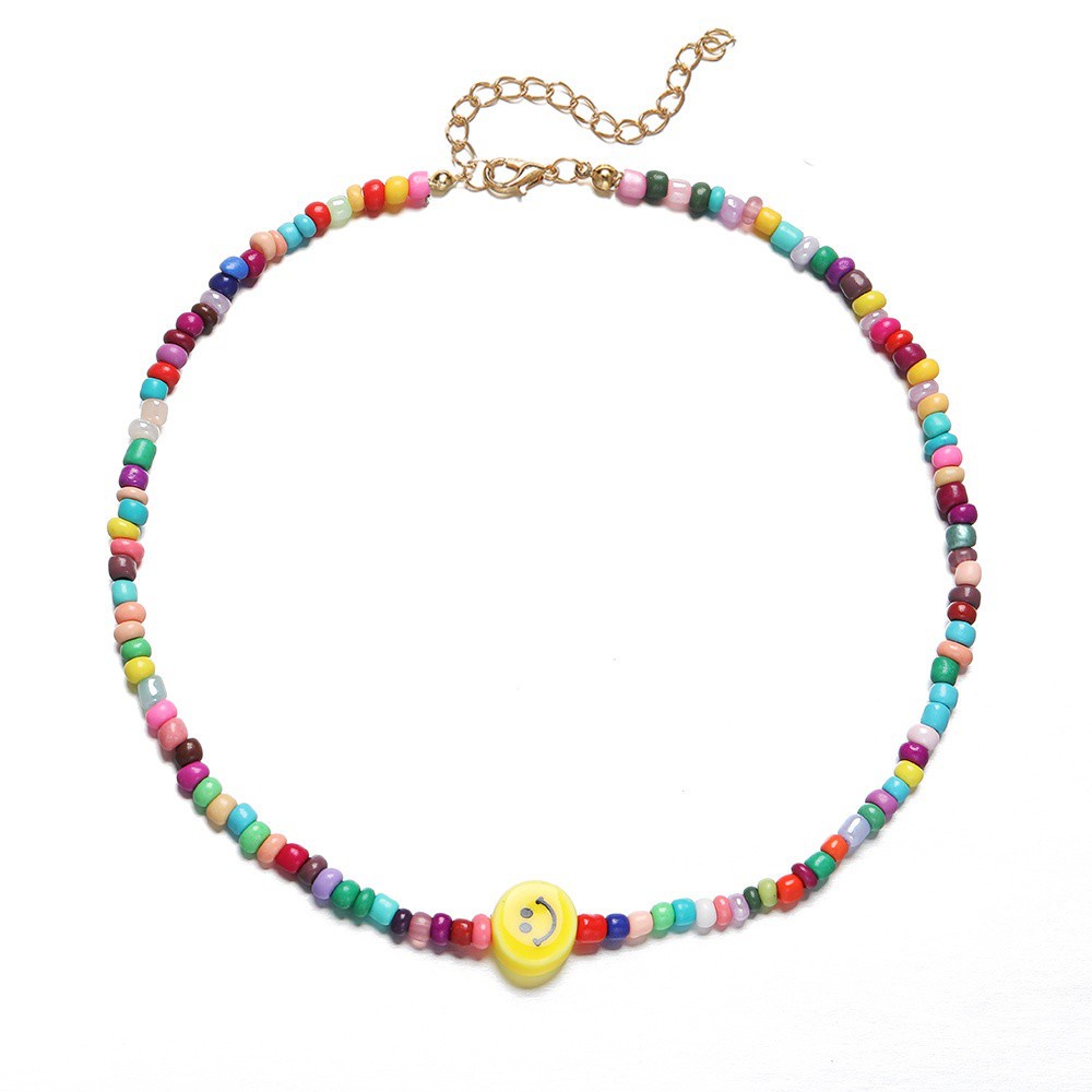 Vòng cổ choker chuỗi hạt gạo phối hình bướm trái tim đầy màu sắc kiểu cho nữ