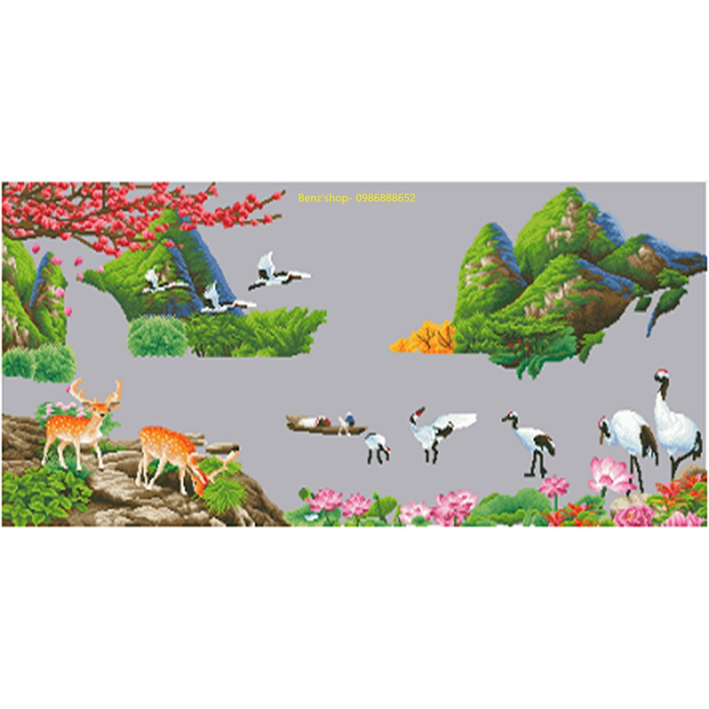 Tranh thêu chữ thập phong cảnh thiên nhiên Sơn Thuỷ Hữu Tình 3D LV3024-1 (132*58), LV3306-1 (160*68)