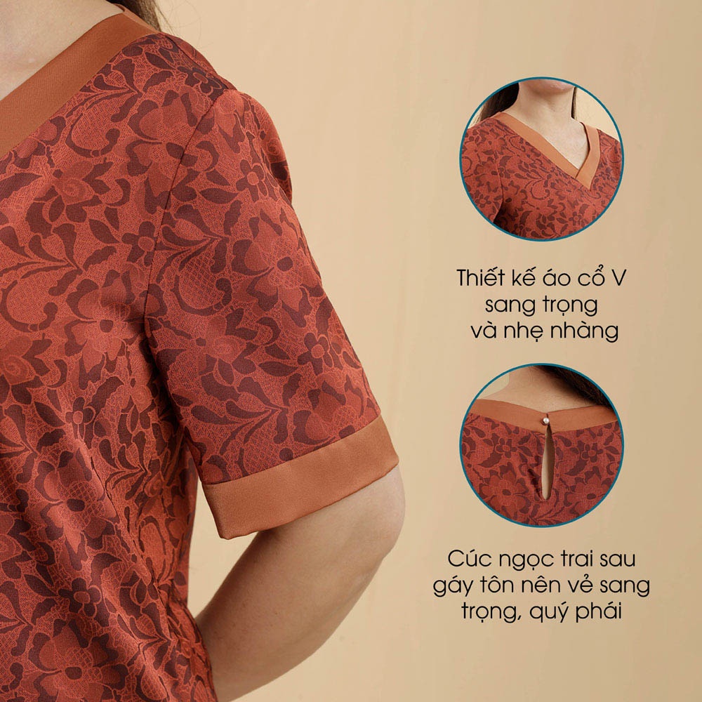 Đồ Bộ Lụa Trung Niên Nữ Phối Hoa Cao Cấp Mặc Nhà Quà Tặng Cho Mẹ ANCHI B09 Cam Đất