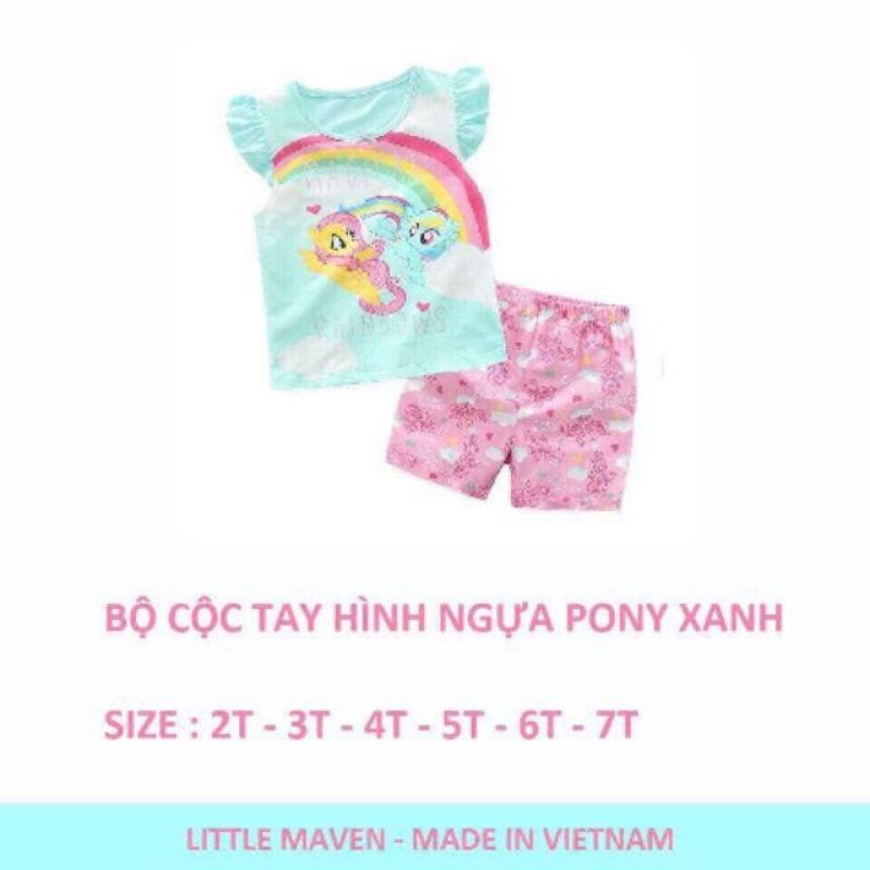 Bộ cộc tay Little Maven hình ngựa pony xanh