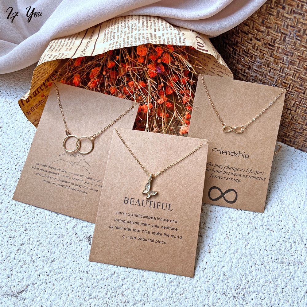 Dây chuyền AY mạ vàng mặt hình bướm/ xoắn/ nhẫn đôi lồng nhau thời trang đơn giản thanh lịch dành cho nữ