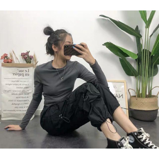 Quần jogger unisex túi hộp phối khoen kim loại phong cách đường phố hiphop
