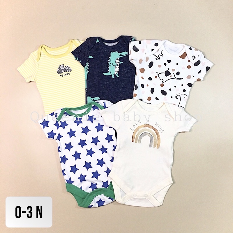 Set body chip cộc tay bodysuit cotton xuất dư cho bé trai size newborn