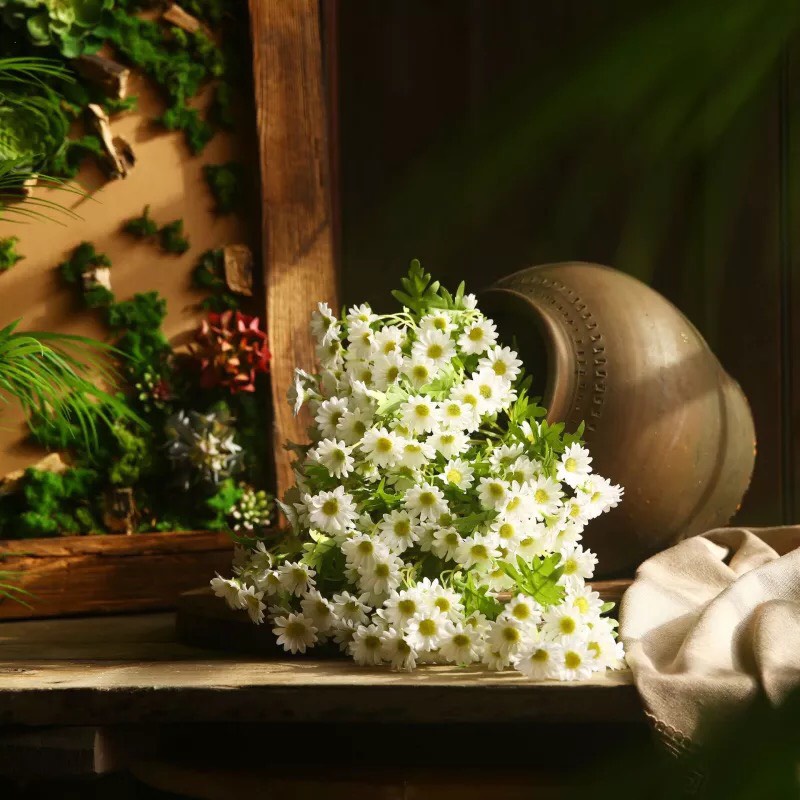 Cành hoa cúc hoạ mi 15 bông dài 62cm tuyệt đẹp- hoa giả cao cấp trang trí decor nhà cửa MS001