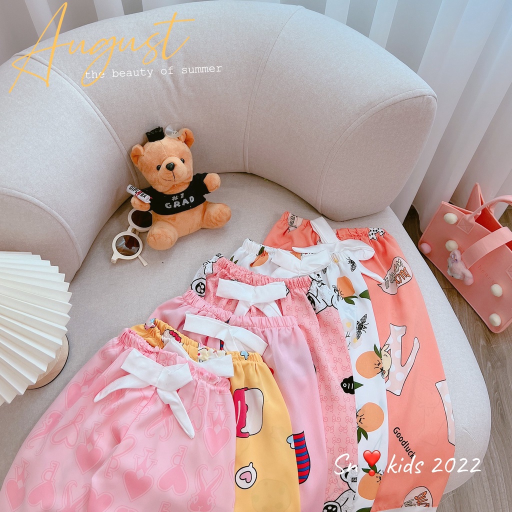 Pijama cho bé, pijama lụa satin cổ 2 tầng bèo nhiều hình dễ thương cho bé gái 20-35kg