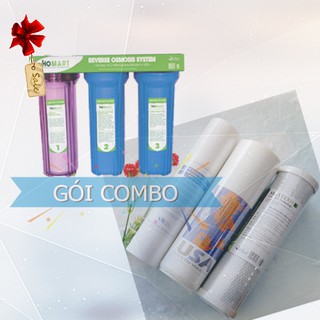COMBO Bộ lọc nước sinh hoạt 3 cấp 30C3  và Bộ 3 lõi lọc nước số 1 2 3  10INCH