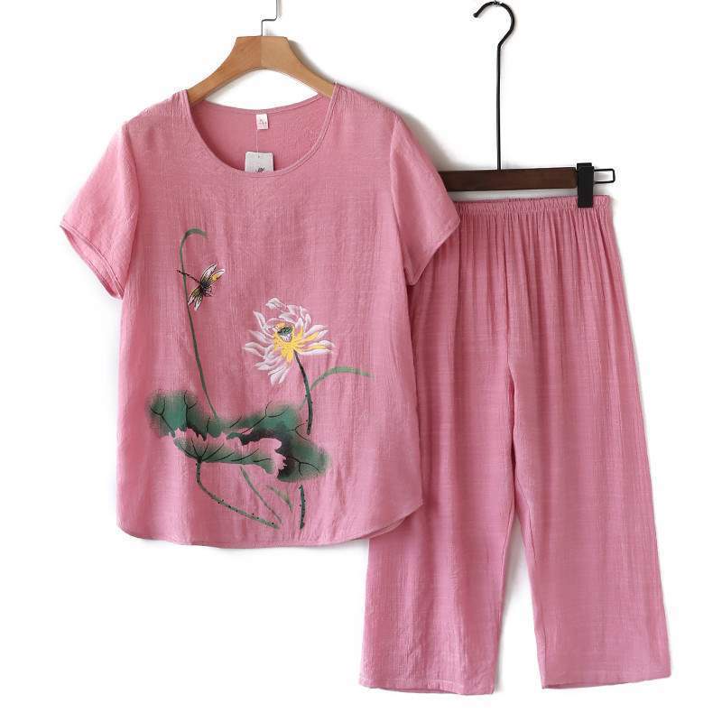 Bộ Quần Áo Cotton Lanh Thời Trang Hè Thu Cho Phụ Nữ Trung Niên 40-50 Tuổi