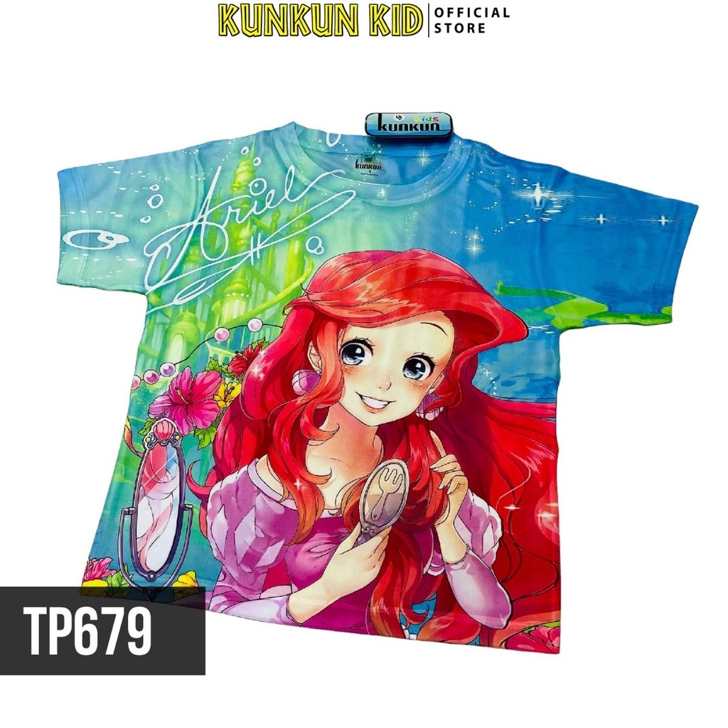 Set Quần áo bé gái size đại cho bé từ 10kg-40kg in 3D hình công chúa Ariel Kunkun Kids TP679 - Đồ bộ trẻ em Thun lạnh