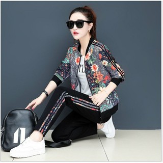 Đồ bộ thu đông nữ in họa tiết hoa sang trọng có bigsize, đồ bộ mặc nhà mùa đông, đồ bộ quần dài áo tay dài khóa kéo