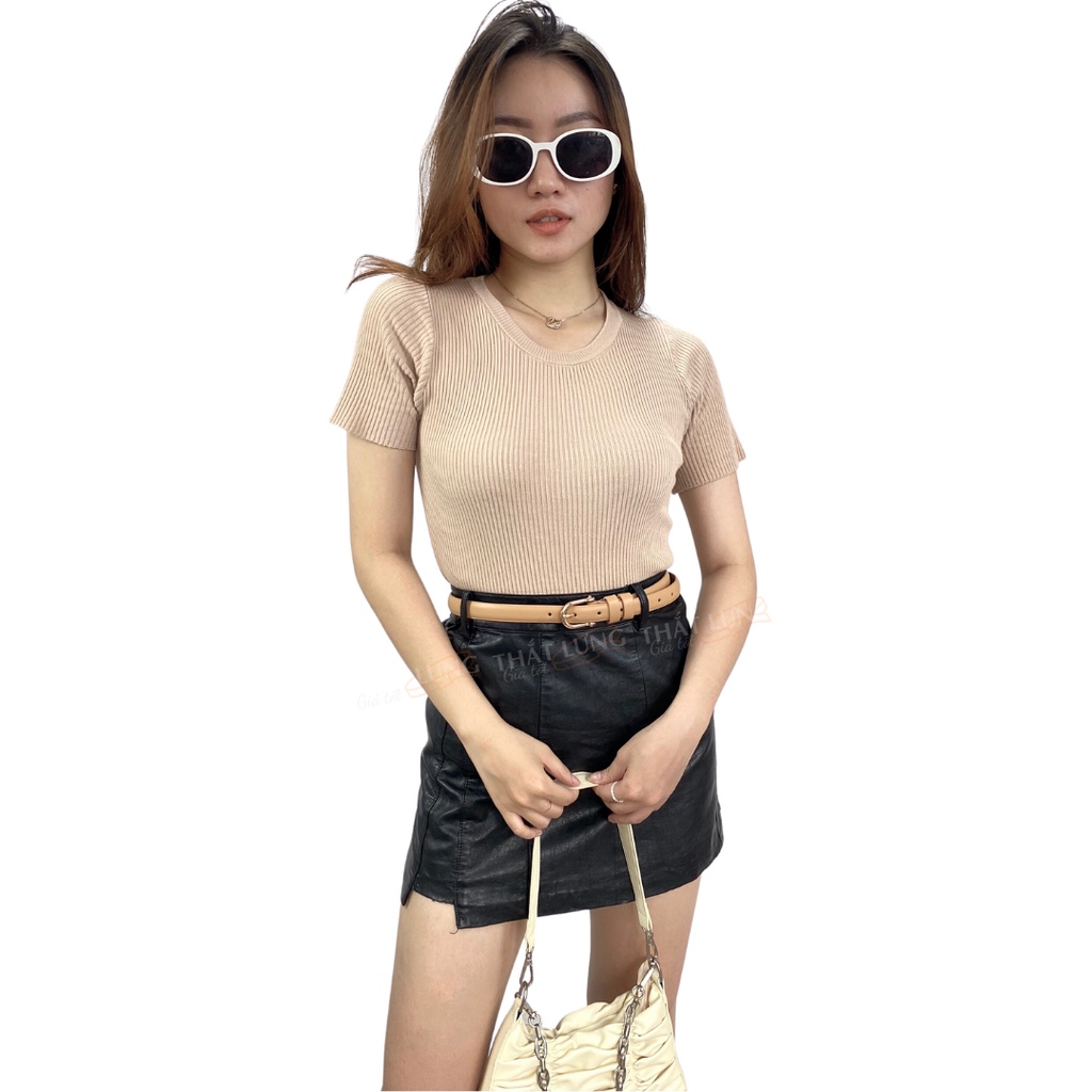 Thắt lưng nữ Ulzzang mặt màu vàng bản nhỏ 1.8cm (Hỗ trợ bấm, cắt dây nịt) TL129 - Thắt Lưng Giá Tốt