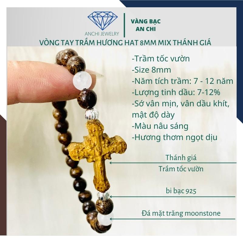 Vòng tay trầm hương thánh giá / đức mẹ, hạt nhỏ 6mm và 8mm cho nam nữ - Anchi jewelry