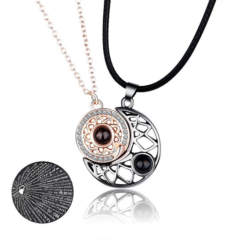 Dây Chuyền/Vòng Cổ Nam Châm Hình Mặt Trăng/Mặt Trời/Mặt Trời Có Nam Châm Làm Trang Sức Cho Cặp Đôi 100 Ngôn Ngữ