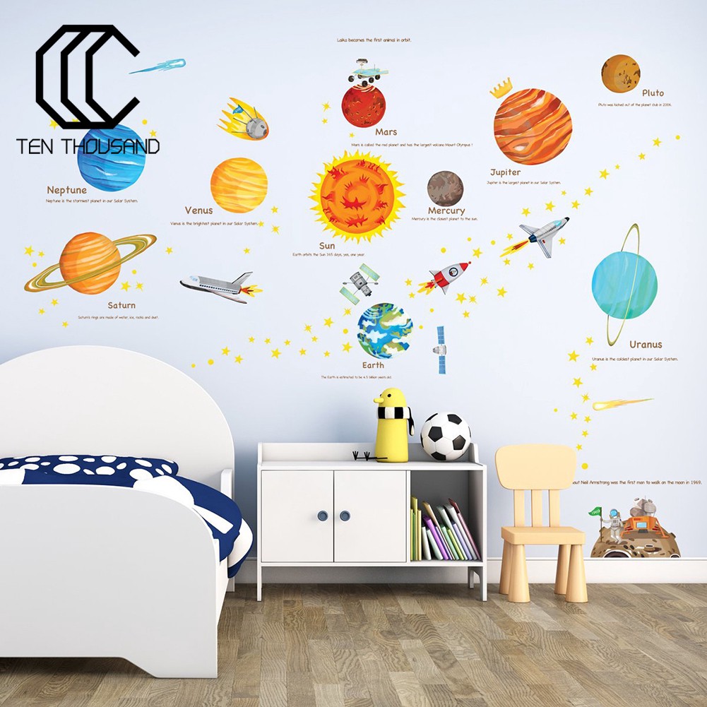 Sticker dán trang trí tường hình hành tinh chín đường có thể tháo gỡ