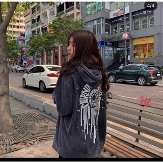 áo hoodie nỉ loang xám đen in vòng xoáy Ht
