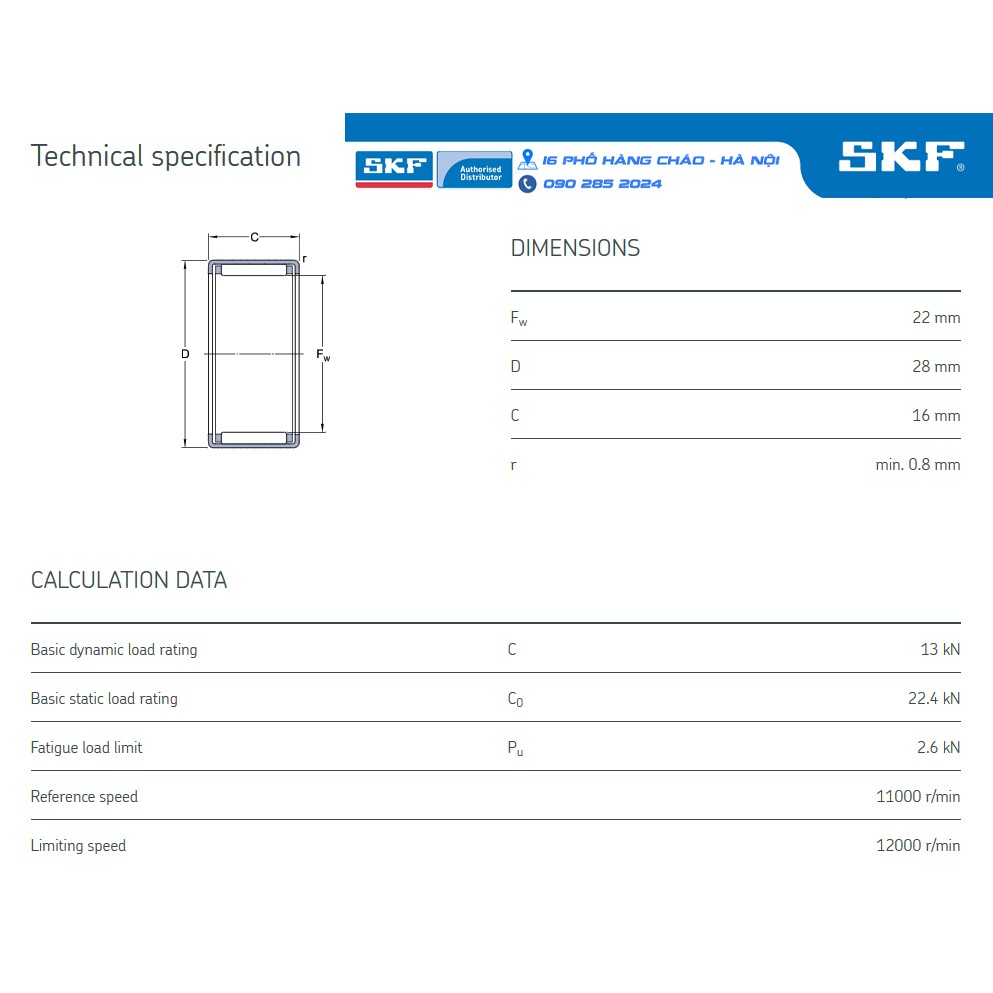 VÒNG BI SKF HK 2216 chính hãng