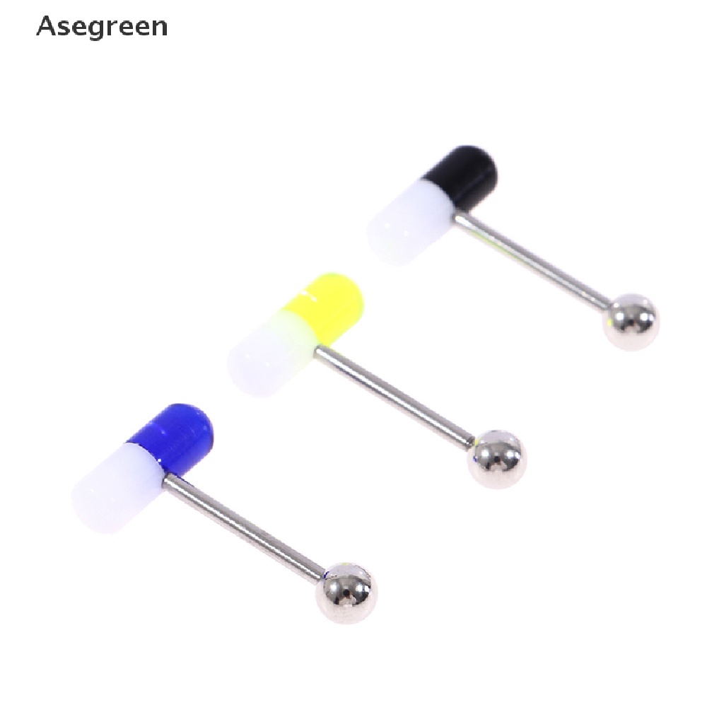 [Asegreen] Set 10 Khuyên Lưỡi Nhiều Màu Sắc Hình Viên Thuốc Chất Liệu Acrylic Phong Cách Punk