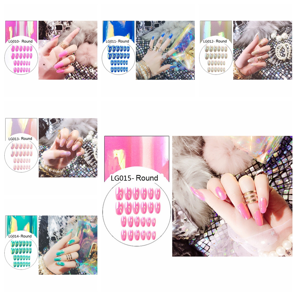 Set 24 móng tay giả tráng gương ánh kim nổi bật cho làm đẹp