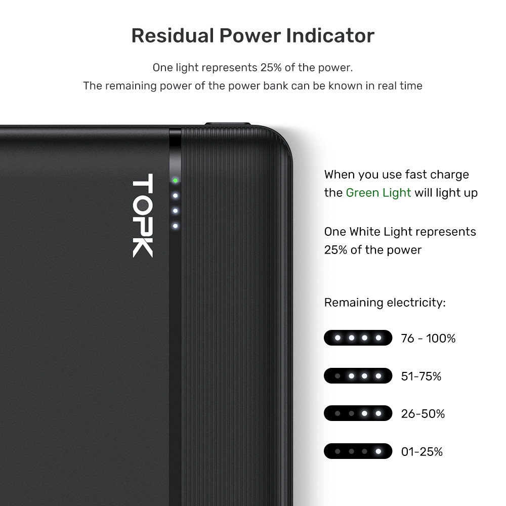 Pin Dự Phòng TOPK I1015P 18W QC3.0 10000mAh Hỗ Trợ Sạc Nhanh | WebRaoVat - webraovat.net.vn