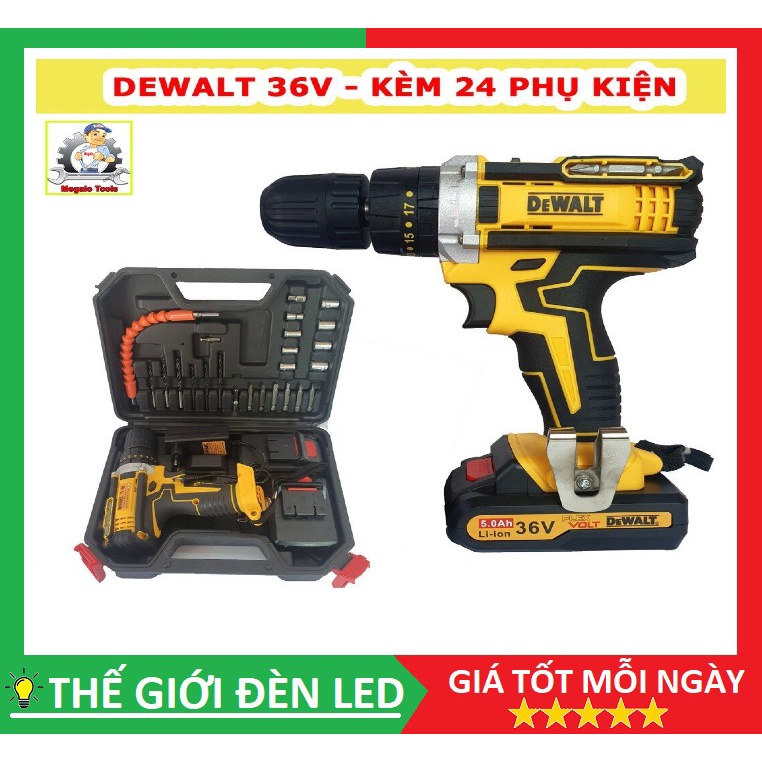 Khoan Pin Bắn Vít Dewalt 36v 3 Chức Năng Kèm Phụ Kiện 24 Chi Tiết Máy 2 PIN