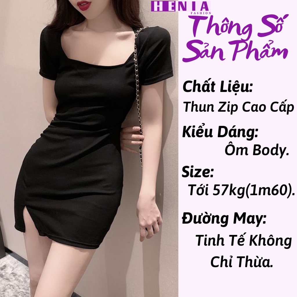 [QUÀ TẶNG CỘT TÓC] Đầm Váy Cổ Vuông Xẻ Trước Tay Ngắn Thun Borip Gợi Cảm Henia | BigBuy360 - bigbuy360.vn