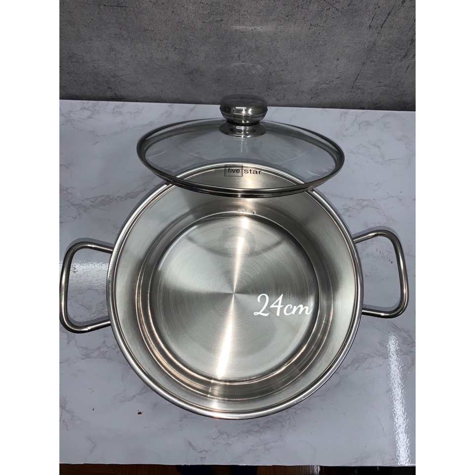 (Mã CHUT002 giảm 8%) Bộ 3 nồi inox 3 đáy nắp kính Fivestar FSB3IN004 - Hàng Chính Hãng