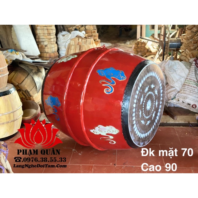 Trống gỗ trường học, đình chùa, lễ hội KT mặt 70 x cao 90 kèm dùi