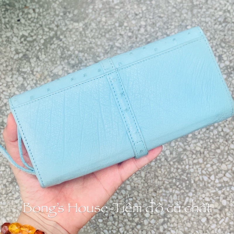 Sale Ví dài da đà điểu thật 💯 Có Lỗi nhẹ - màu xanh lam pastel hàng si Japan