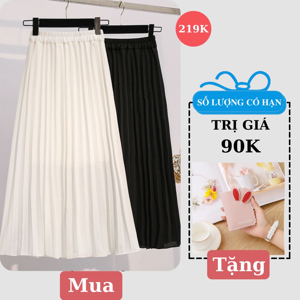 Chân Váy Xếp Ly Dài Tới Gối 3 Màu Loại Đẹp Chất Lượng, Váy Dài Dáng Xòe Vintage Thời Trang Nhất Chất Lụa Cao Cấp