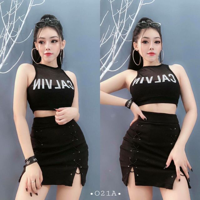 Sét áp crop lưới nữ+cv kaki