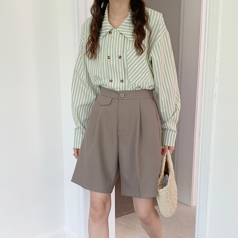 【ZHELIHANGFEI】Áo Sơ Mi Nữ Tay Dài Kẻ Sọc Thời Trang Thanh Lịch