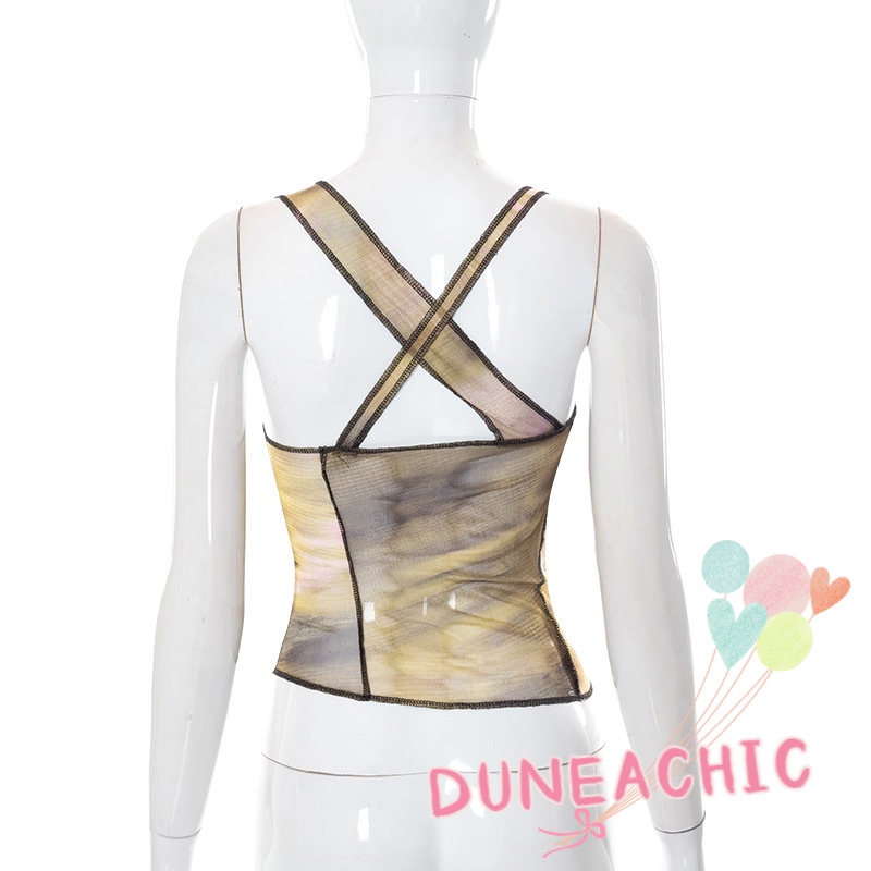 Áo Tank Top Phối Lưới In Họa Tiết Kiểu Dáng Quyến Rũ Cho Nữ