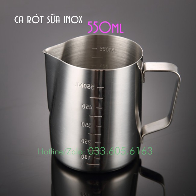 Ca đánh sữa inox có vạch chia 350ml - 550ml - 900ml Chuẩn inox - Dụng cụ pha chế TV