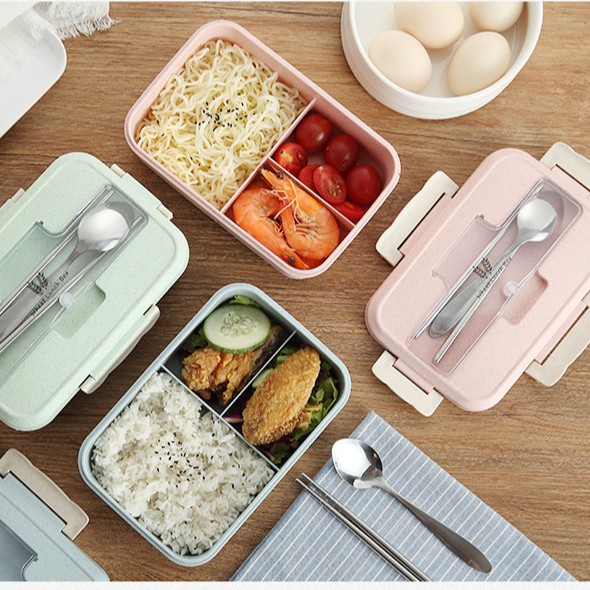 ⚡  Hộp cơm giữ nhiệt lúa mạch 3 ngăn kèm đũa thìa inox loại 1