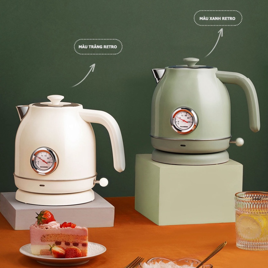 Ấm cực nhanh Xiaomi Qcooker Có đồng hồ thời trang Đo nhiệt Nước Ruột Inox 304 kiến thiết phong thái Retro Cổ Điển