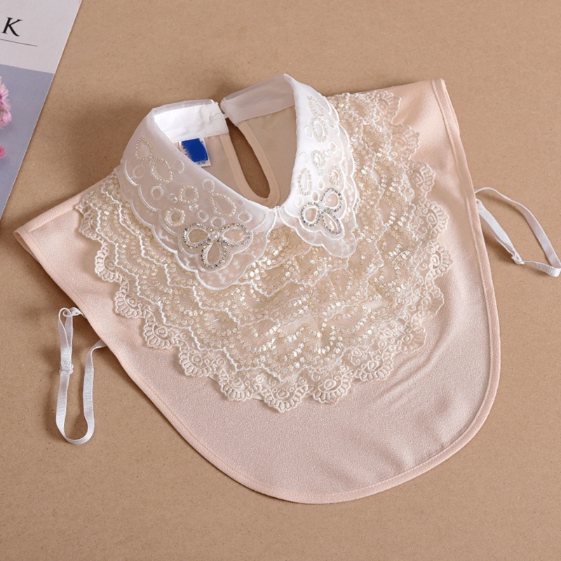 Cổ Áo Sơ Mi Giả Nhiều Lớp Phối Ren Hoa Đính Đá Tháo Rời Được Phong Cách Hàn Quốc Dành Cho Nữ