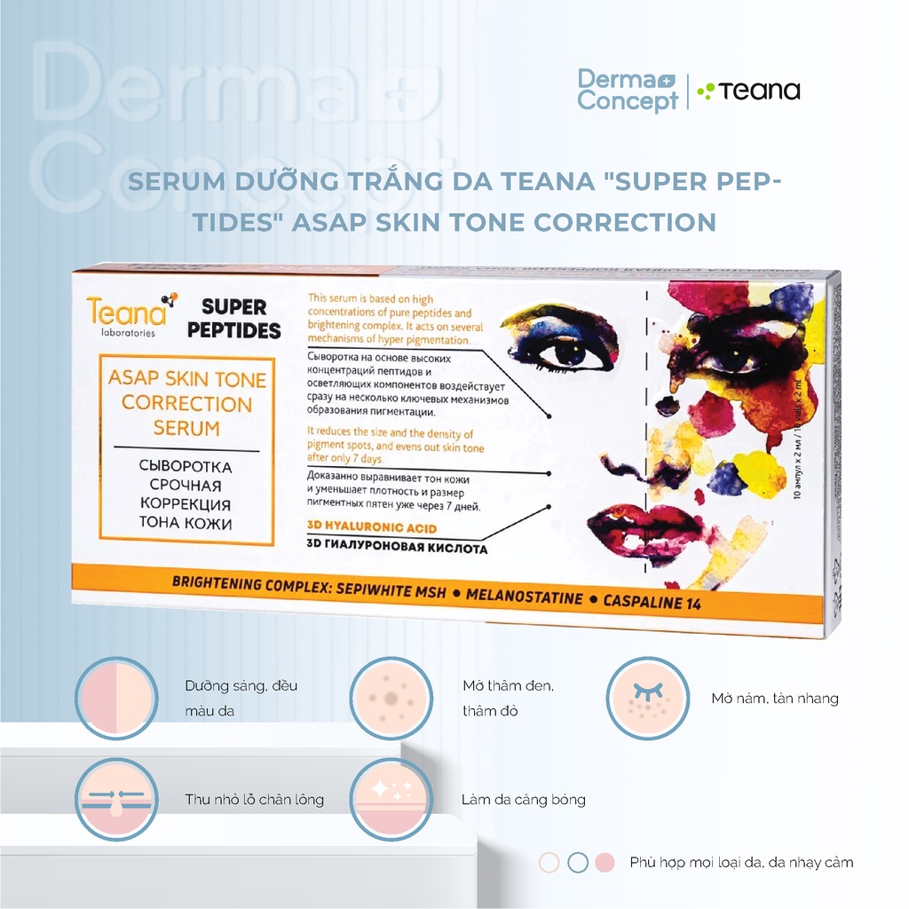Serum Teana Super Peptides ASAP Skin Tone Correction dưỡng trắng da, mờ thâm nám 10ml/20ml