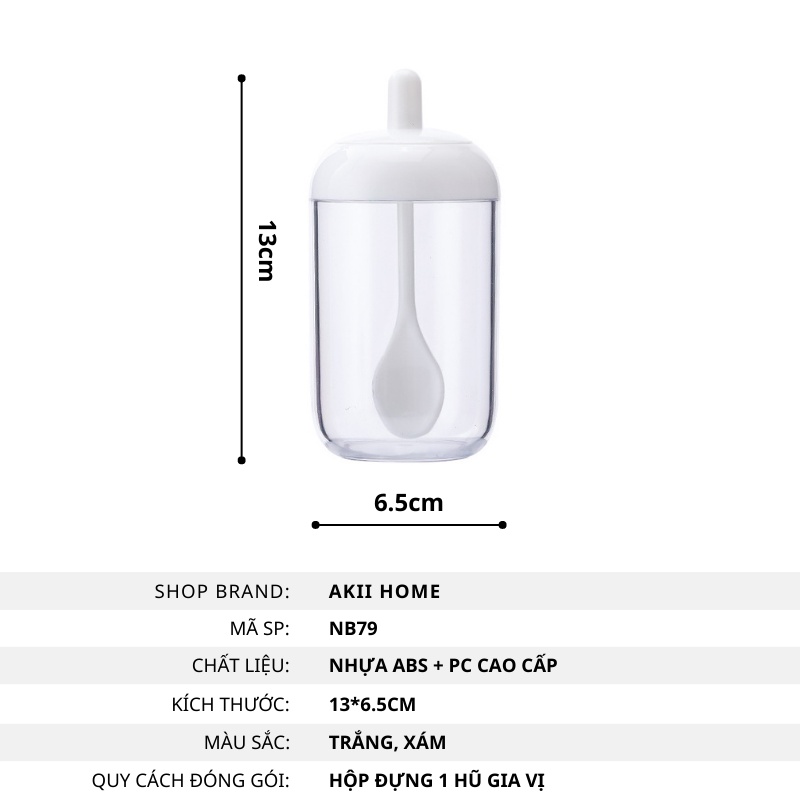 Lọ Đựng Gia Vị Kèm Thìa, Chất Liệu Nhựa ABS Cao Cấp Bền Đẹp, An Toàn Khi Sử Dụng Akii Home NB79