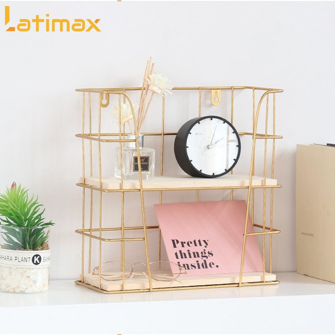 [Mã BMBAU50 giảm 7% đơn 99K] Kệ Để Đồ Trang sức, mỹ phẩm đa năng 2 Tầng Latimax Đế Gỗ Khung Kim Loại Vintage