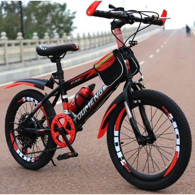 XE ĐẠP ĐỊA HÌNH PHANH ĐĨA  NGUYÊN HỘP TẶNG GIỎ VÀ BÌNH NƯỚC CHO BÉ TỪ 8-13 TUỔI 22INCH