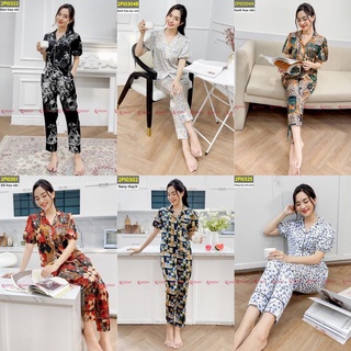 Đồ bộ pijama nữ 𝐂𝐀𝐑𝐃𝐈𝐍𝐀 chất lụa Satin nhật cao cấp áo tay phồng quần dài họa tiết trẻ trung 2Pi03
