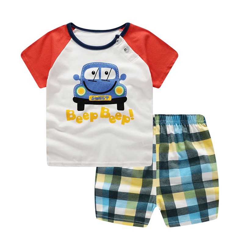 Set Áo Thun Tay Ngắn 100% Cotton &amp; Quần Short Cho Bé Gái