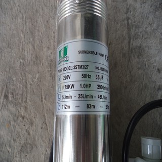 Máy bơm hỏa tiễn pumpman 3stm3/27,máy bơm giếng khoan đường kính ống 76 750W