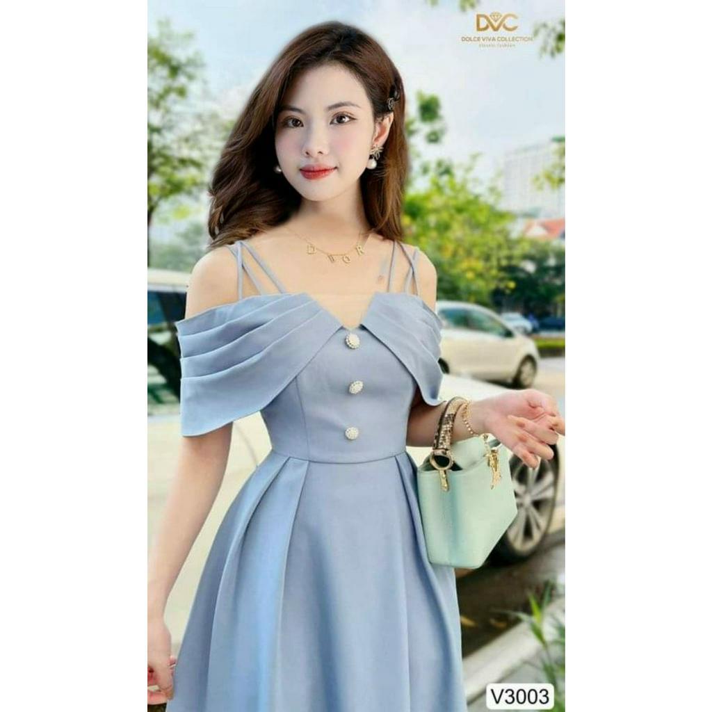 Đầm nữ dáng bút chì thiết kế dây vai phối tay lỡ đính nút siêu xinh mặc đi chơi , hẹn hò