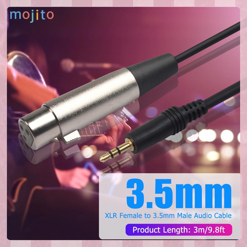 MOJITO 3 Pin XLR Female to 3.5mm 1/8 inch TRS Stereo Jack Male Mic Audio Cable