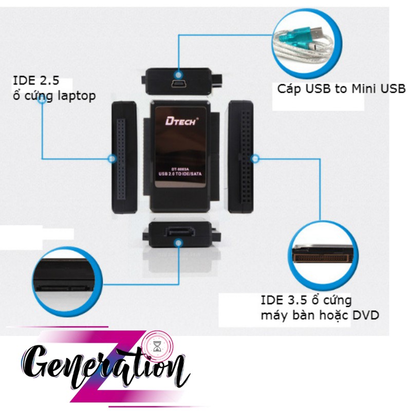 Cáp chuyển USB ra IDE+SATA D-Tech DT 8003A