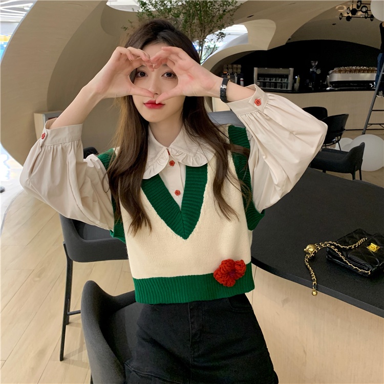 ZHELIHANGFEI Áo Len Không Tay Phong Cách Preppy Dễ Phối Đồ