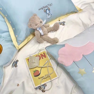 Bộ chăn ga gối Lụa cao cấp Teddy bear 6 món