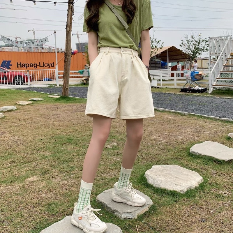 Quần short kaki denim phong cách Hàn Quốc dành cho phái nữ