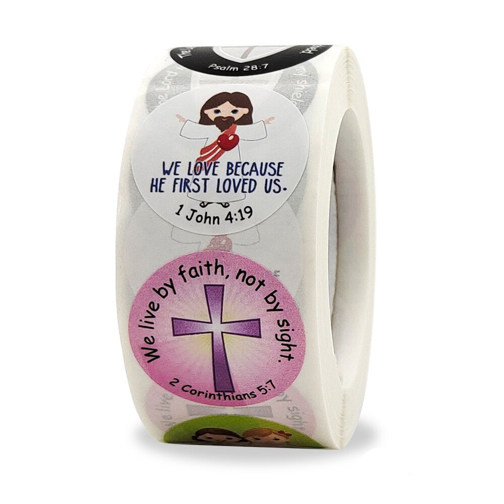 Set 500 miếng dán họa tiết chữ và chúa Jesus để trang trí cỡ 2.5cm