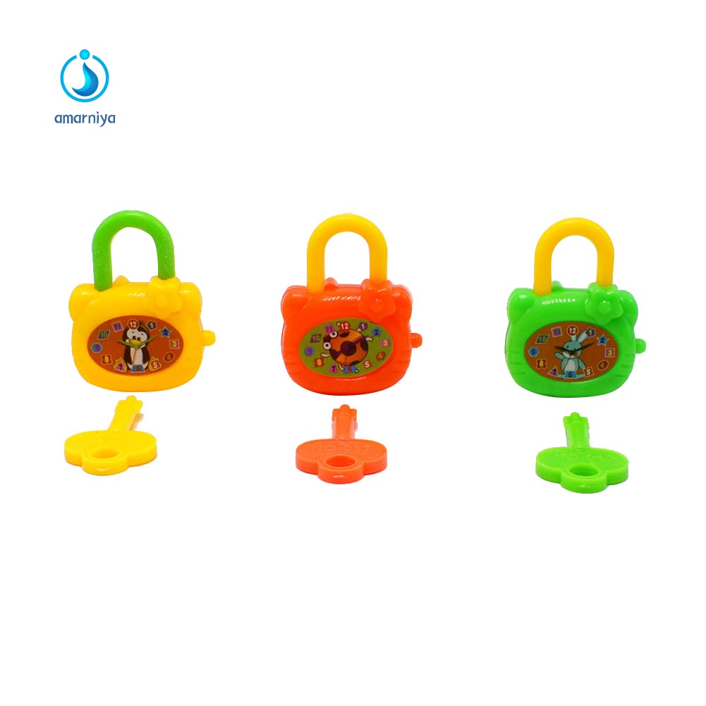 Set 5 Ổ Khóa Đồ Chơi Mini Bằng Nhựa Nhiều Màu Sắc Kèm Chìa Khóa Giáo Dục Cho Bé